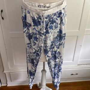 P.j. Salvage blue and white floral sweat pants lounge and pajama joggers